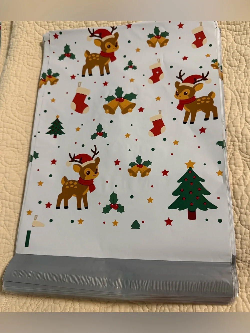 Poly Holiday Bag with Festive Reindeer & Tree Print! Pack of 20!